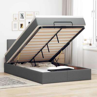 Ottoman Bed with Mattress Home Bed Base Dark Grey King Single Fabric