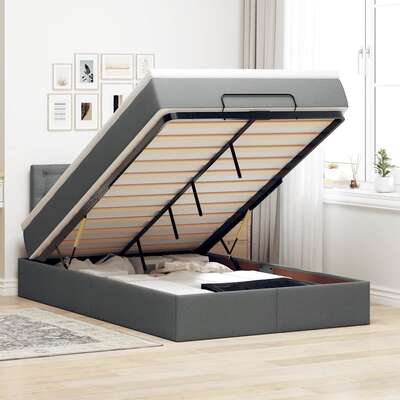 Ottoman Bed with Mattress Home Bed Base Dark Grey King Single Fabric
