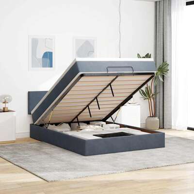 Ottoman Bed with Mattress Bed Base Bed Frame Dark Grey Double Velvet