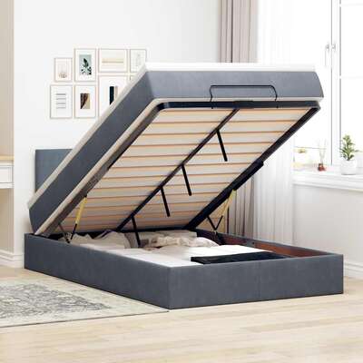 Ottoman Bed with Mattress Home Bed Base Dark Grey King Single Velvet