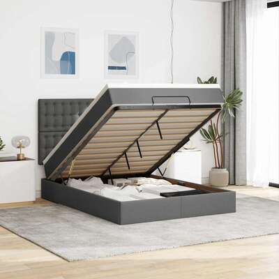 Ottoman Bed with Mattress Bed Base Bed Frame Dark Grey Double Fabric