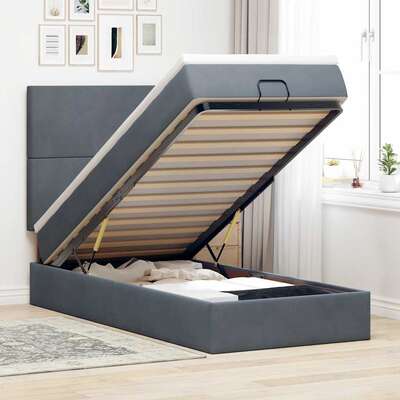 Ottoman Bed with Mattress Home Bed Base & LEDs Dark Grey Queen