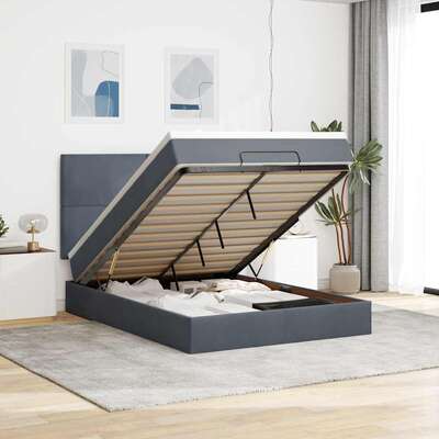 Ottoman Bed with Mattresses & LEDs Stylish Dark Grey Double Velvet for Ultimate Comfort
