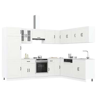 14 Piece Kitchen Cabinet Set Kalmar White Engineered Wood - Stylish