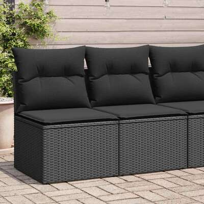 4 Piece Garden Sofa Set with Cushions Black Poly Rattan Acacia - Perfect Outdoor Comfort
