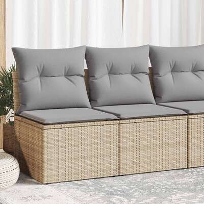 4 Piece Garden Sofa Set with Cushions Beige Poly Rattan Acacia 