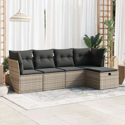 Garden Sofa Set with Cushions Modular Sofa 5 Piece Grey Poly Rattan 