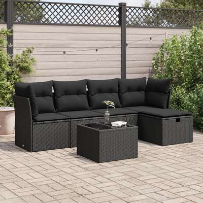 Garden Sofa Set with Cushions Modular Sofa 5 Pcs Black Poly Rattan - Stylish & Versatile