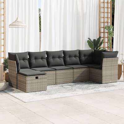 Garden Sofa Set with Cushions Modular Sofa 7 Piece Grey Poly Rattan