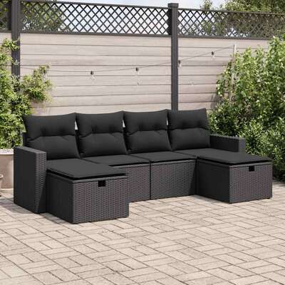 Modern Garden Sofa Set with Cushions Modular Sofa 6 Piece Black - Poly Rattan