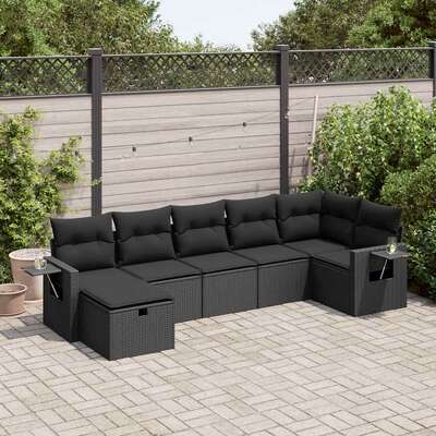 Garden Sofa Set with Cushions Modular Sofa 7- Piece Black Poly Rattan
