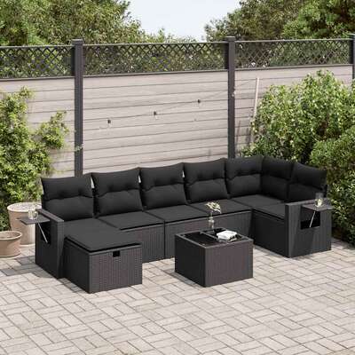Versatile Garden Sofa Set with Cushions Modular Sofa 8 Piece Black - Poly Rattan