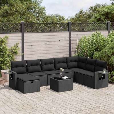 Garden Sofa Set with Cushions Modular Sofa 9 Piece Black Poly Rattan 