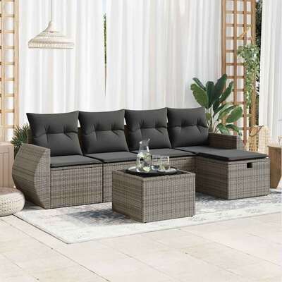 6 Piece Garden Sofa Set with Cushions Grey Poly Rattan - Stylish & Durable