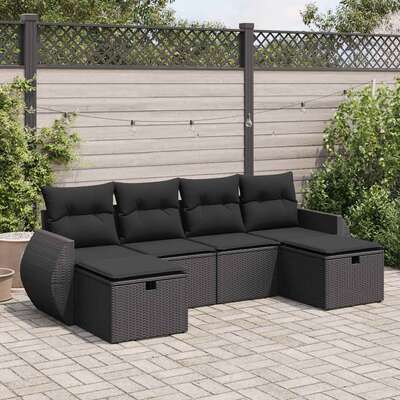 Elegant 6 Piece Garden Sofa Set with Cushions Black Poly Rattan