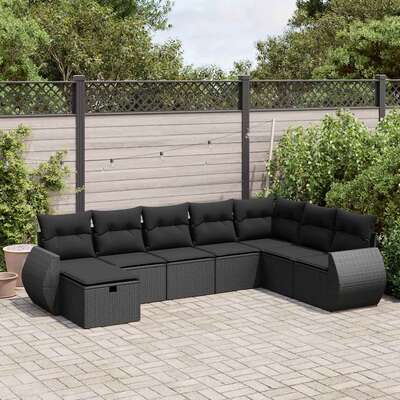 Luxurious Garden Sofa Set with Cushions Modular Sofa 8 Piece Black Poly Rattan