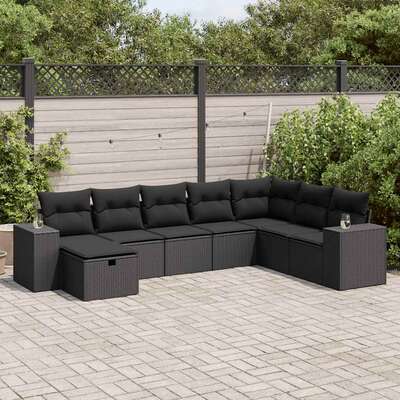 Garden Sofa Set with Cushions Modular Sofa 8 Piece Black - Poly Rattan