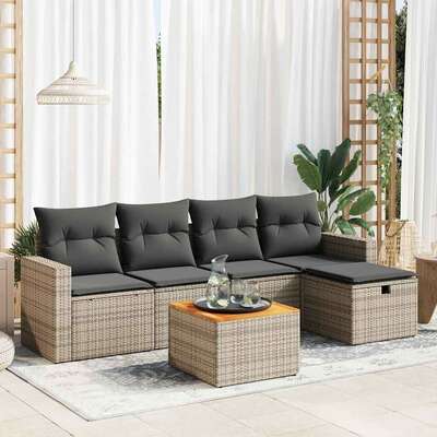 Garden Sofa Set with Cushions Modular Sofa 6 Piece Grey Poly Rattan - Versatile and Stylish