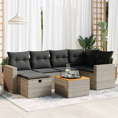 Garden Sofa Set with Cushions Modular Sofa 7 Pcs Grey Poly Rattan - Outdoor Relaxation