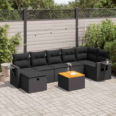 Sleek Garden Sofa Set with Cushions Modular Sofa 8 Piece Black Poly Rattan