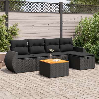 Stylish Garden Sofa Set with Cushions Modular Sofa 6 Pcs - Black Poly Rattan