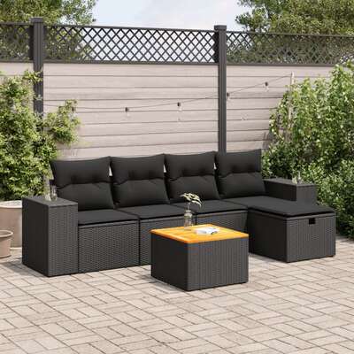Luxurious - Garden Sofa Set with Cushions Modular Sofa 6 Piece Black Poly Rattan