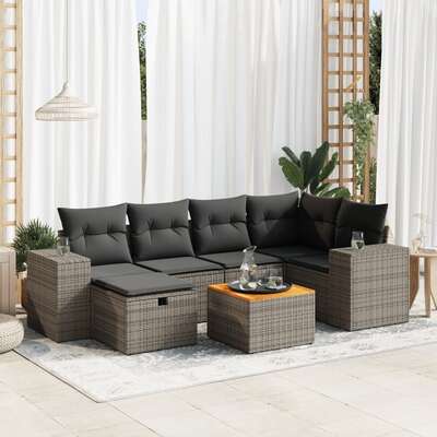 Garden Sofa Set with Cushions Modular Sofa 7 Pcs Grey Poly Rattan - Stylish Comfort