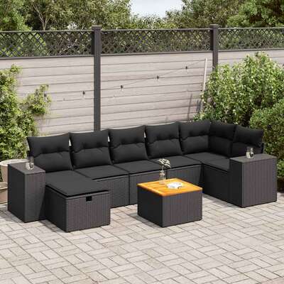 8 Piece Garden Sofa Set with Cushions Black Poly Rattan Comfort & Style