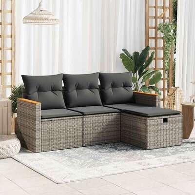4 Piece Garden Sofa Set with Cushions Grey Poly Rattan - Comfy & Chic