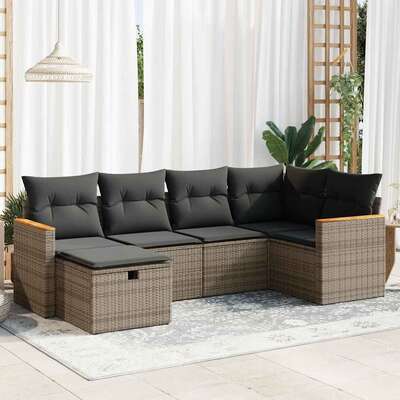 6 Piece Garden Sofa Set with Cushions Grey  - Durable