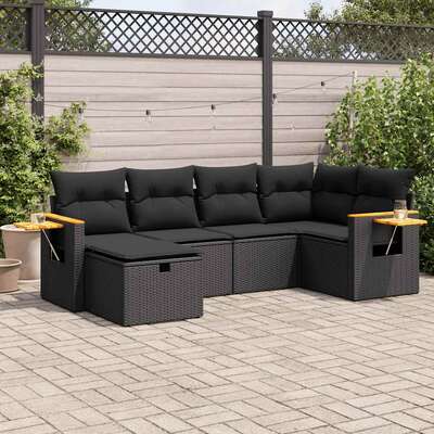 Modern Garden Sofa Set with Cushions Modular Sofa 6 Piece Black Poly Rattan 