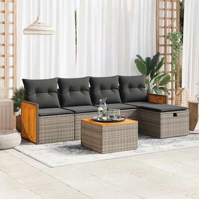 Garden Sofa Set with Cushions Modular Sofa 6 Piece Grey - Poly Rattan