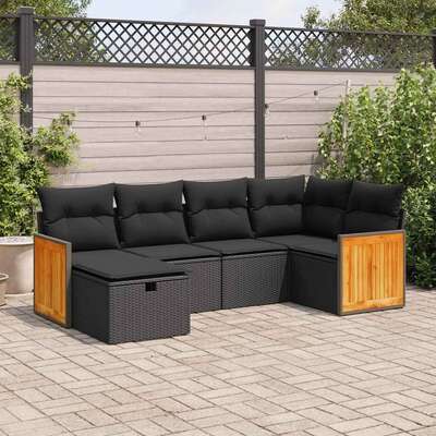 Garden Sofa Set with Cushions Modular Sofa 6 Pcs Black Poly Rattan