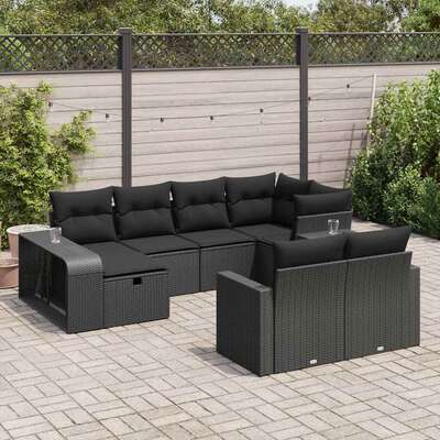 Stylish Garden Sofa Set with Cushions Modular Sofa 10 Piece Black Poly Rattan