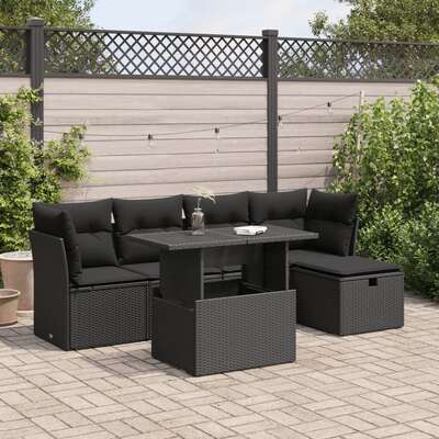 Garden Sofa Set with Cushions Modular Sofa 6 Piece Black Poly Rattan