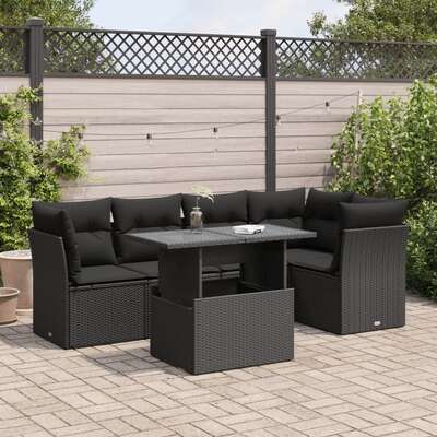 Garden Sofa Set with Cushions Modular Sofa 6 Piece Black Poly Rattan - Comfort & Style