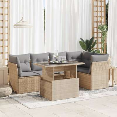 Garden Sofa Set with Cushions Modular Sofa 6 Piece Beige Poly Rattan - Stylish Outdoor Comfort