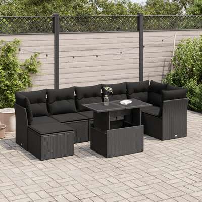 Garden Sofa Set with Cushions Modular Sofa 8 Piece Black Poly Rattan