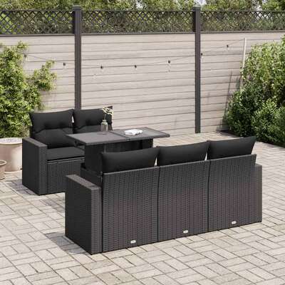 Stylish Garden Sofa Set with Cushions Modular Sofa 6 Piece Black Poly Rattan