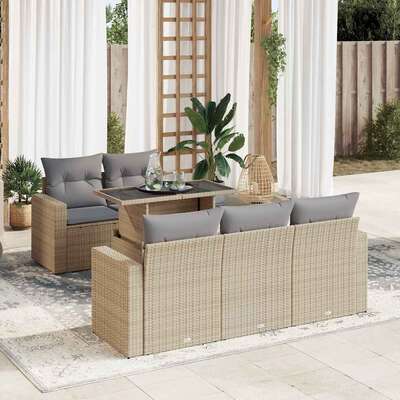 Stylish Garden Sofa Set with Cushions Modular Sofa 6 Piece Beige Poly Rattan