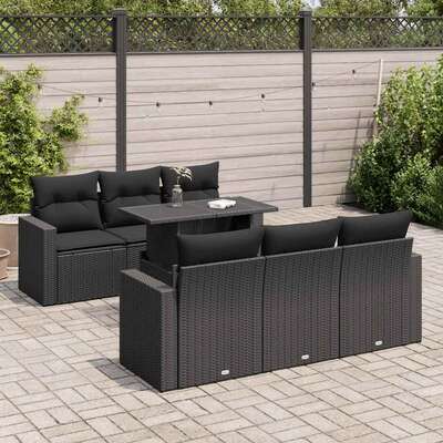 Garden Sofa Set with Cushions Modular Sofa 7 Piece Black Poly Rattan - Perfect Outdoor Comfort