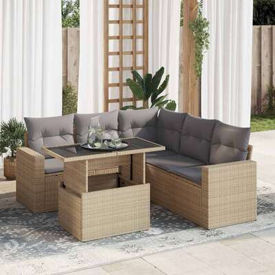 Garden Sofa Set with Cushions Modular Sofa 6 Pcs Beige Poly Rattan - Outdoor Relaxation