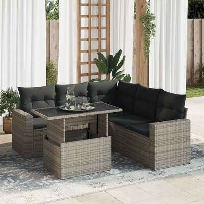 Garden Sofa Set with Cushions Modular Sofa 6 Piece Grey Poly Rattan - Outdoor Relaxation