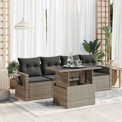 5 Pcs Garden Sofa Set with Cushions Grey Poly Rattan - Outdoor Luxury