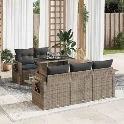 Sleek and Comfortable 6 Piece Garden Sofa Set with Cushions Grey Poly Rattan