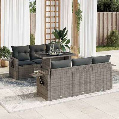 Versatile 7 Piece Garden Sofa Set with Cushions Grey Poly Rattan
