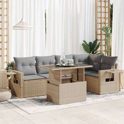 Garden Sofa Set with Cushions Modular Sofa 6 Piece Beige Poly Rattan - Relax Outdoors