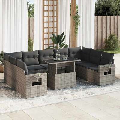 Garden Sofa Set with Cushions Modular Sofa 10 Piece Grey Poly Rattan - Stylish Comfort