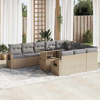 11 Piece Garden Sofa Set with Cushions Beige Poly Rattan - Outdoor Comfort