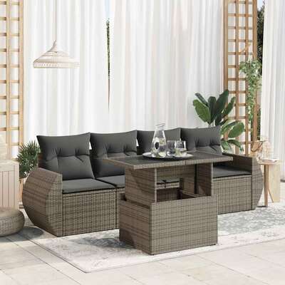 Garden Sofa Set with Cushions Modular Sofa 5 Piece Grey Poly Rattan  - Stylish Comfort
